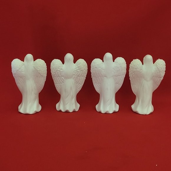 Vintage White Angel Playing Musical Instrument Set Bisque Porcelain Set of 4 - Picture 3 of 13